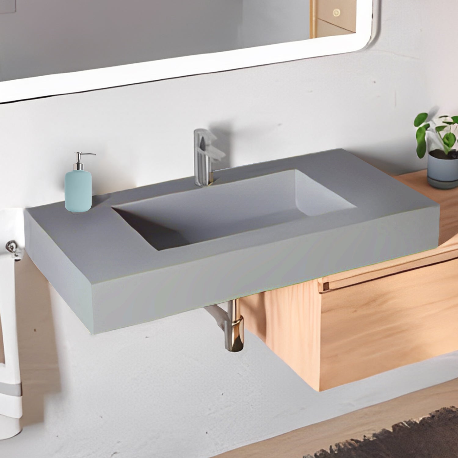 Lavabo a muro con vasca centrale L90 x P51