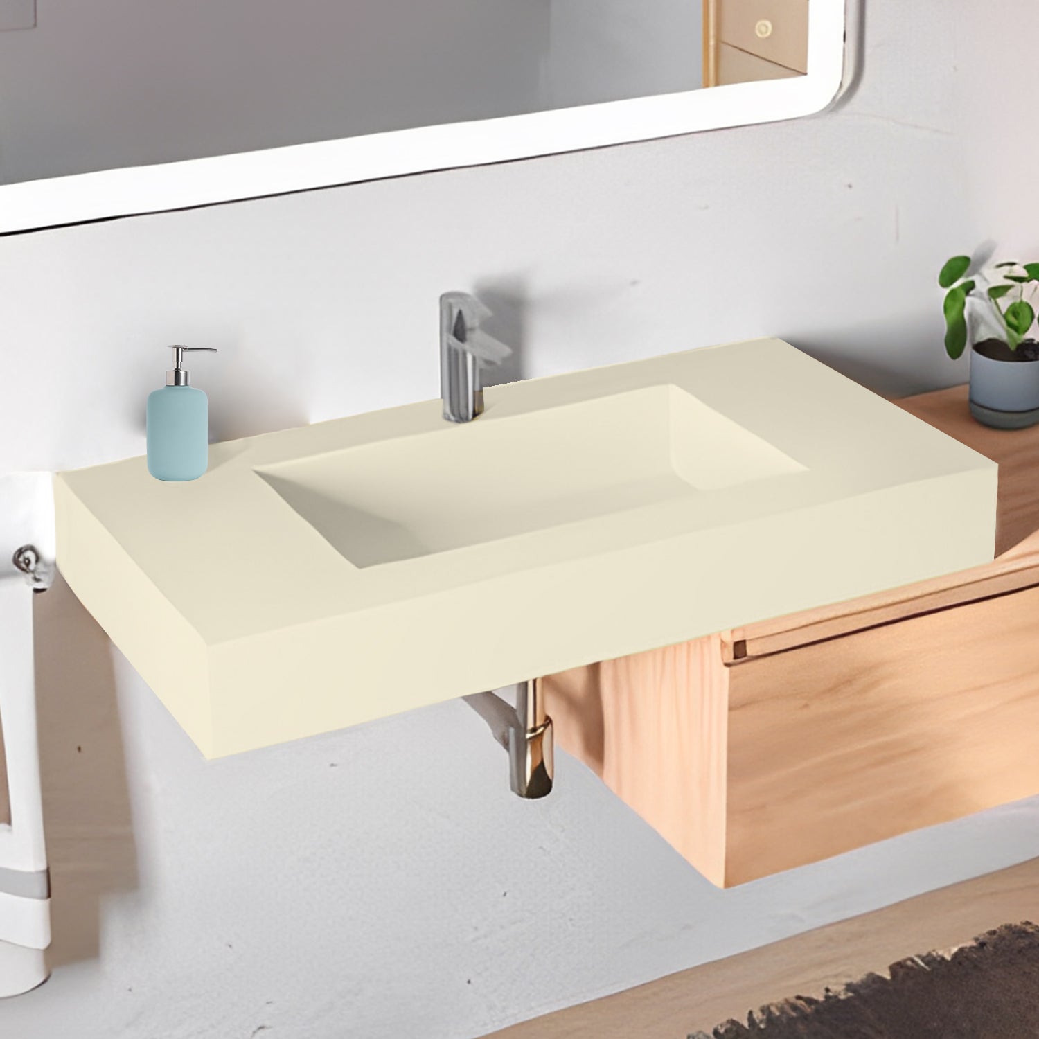 Lavabo a muro con vasca centrale L90 x P51