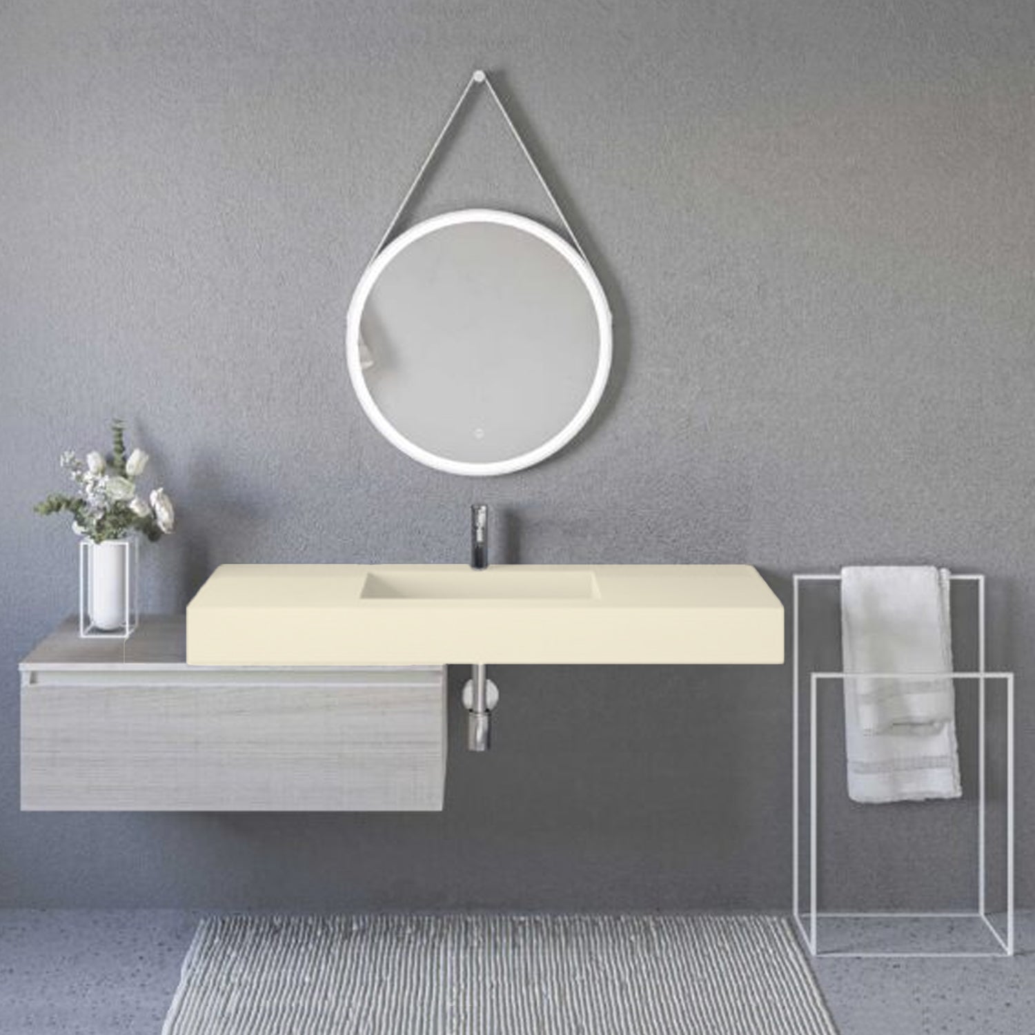 Lavabo a muro con vasca centrale L140 x P51