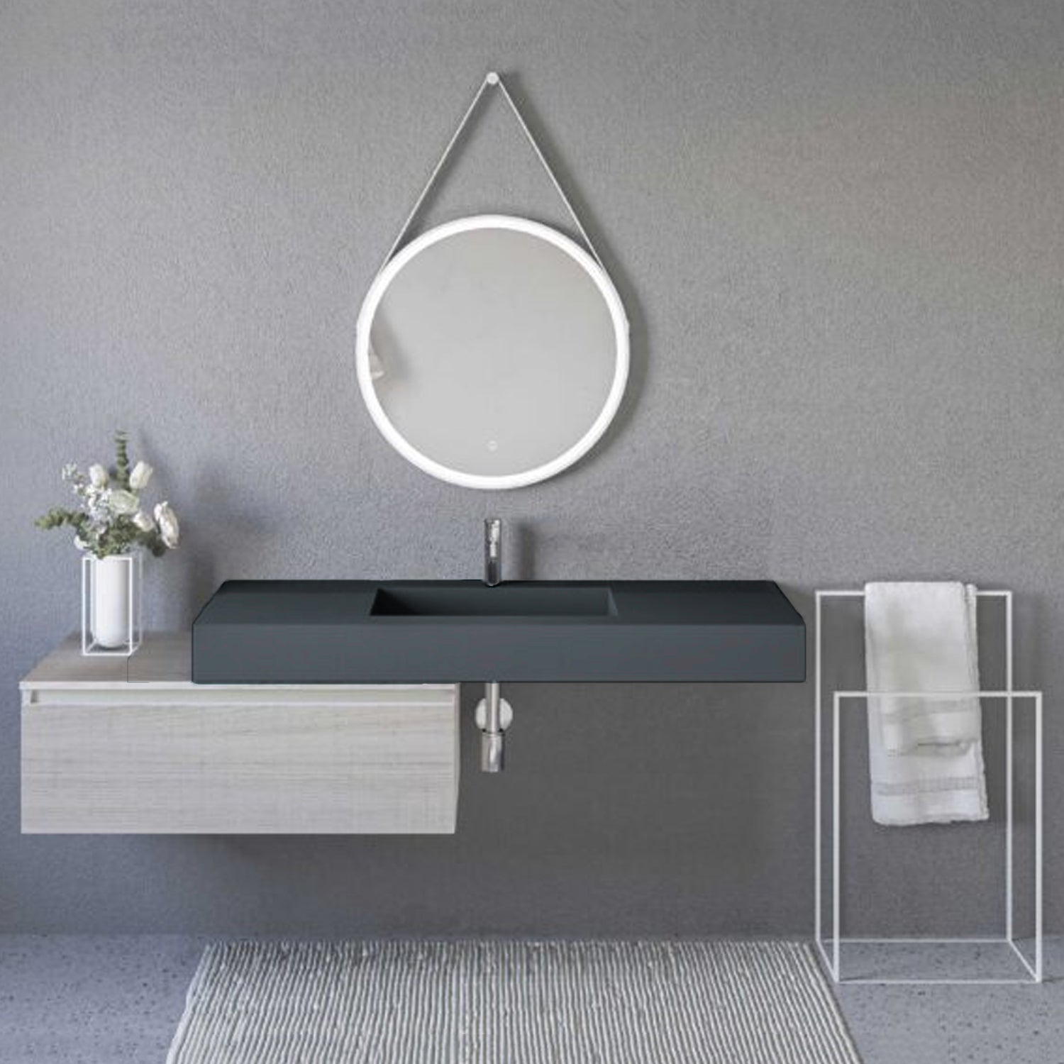 Lavabo a muro con vasca centrale L140 x P51