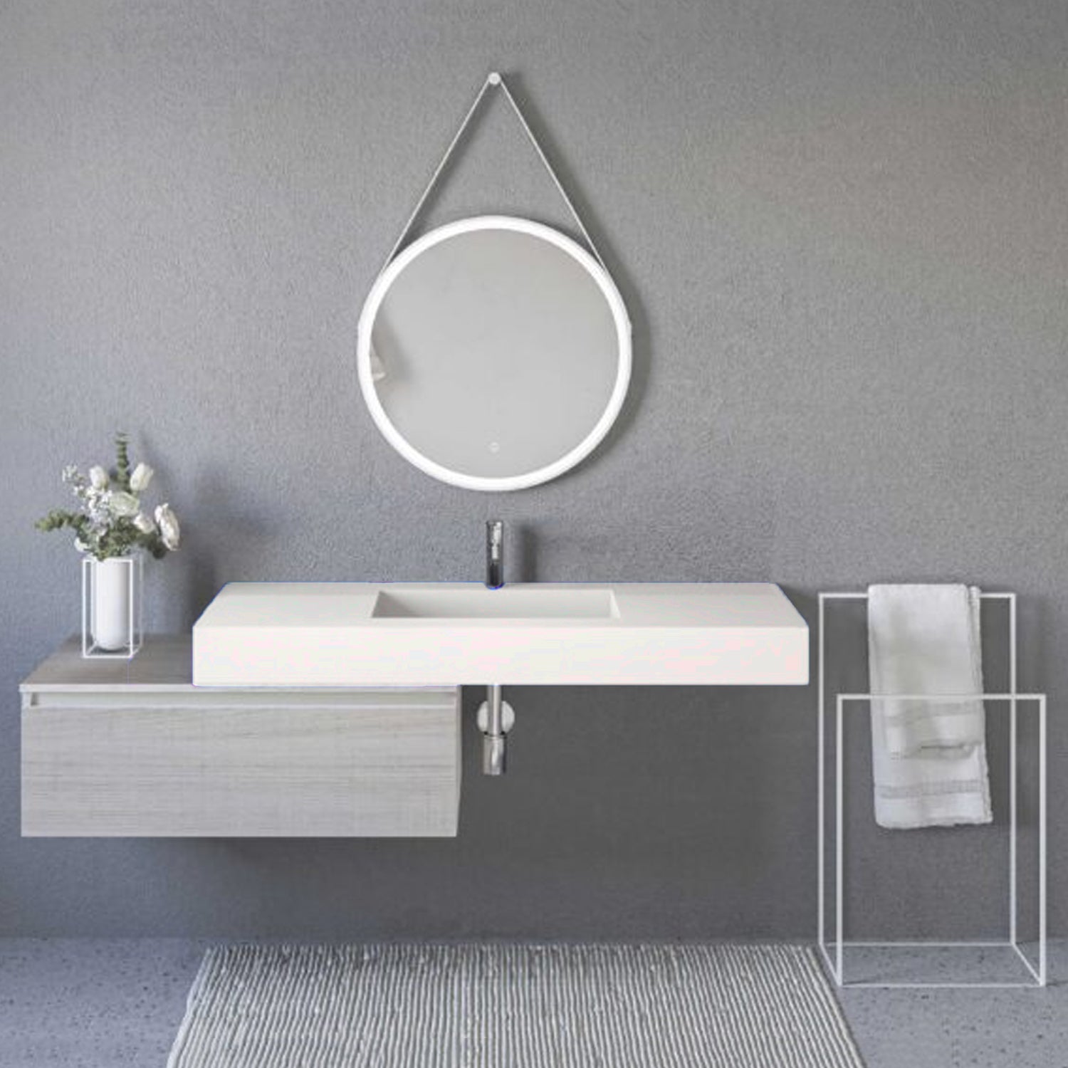 Lavabo a muro con vasca centrale L140 x P51