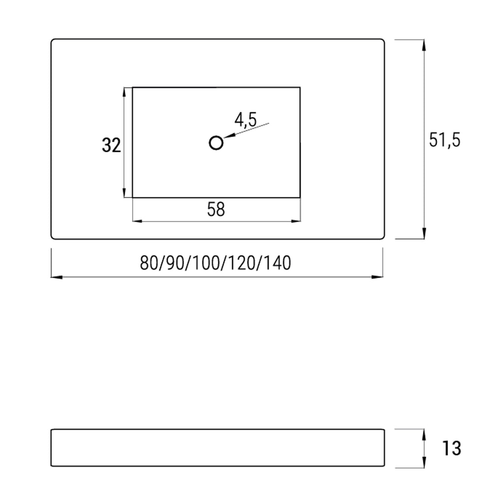 Lavabo a muro con vasca centrale L100 x P51