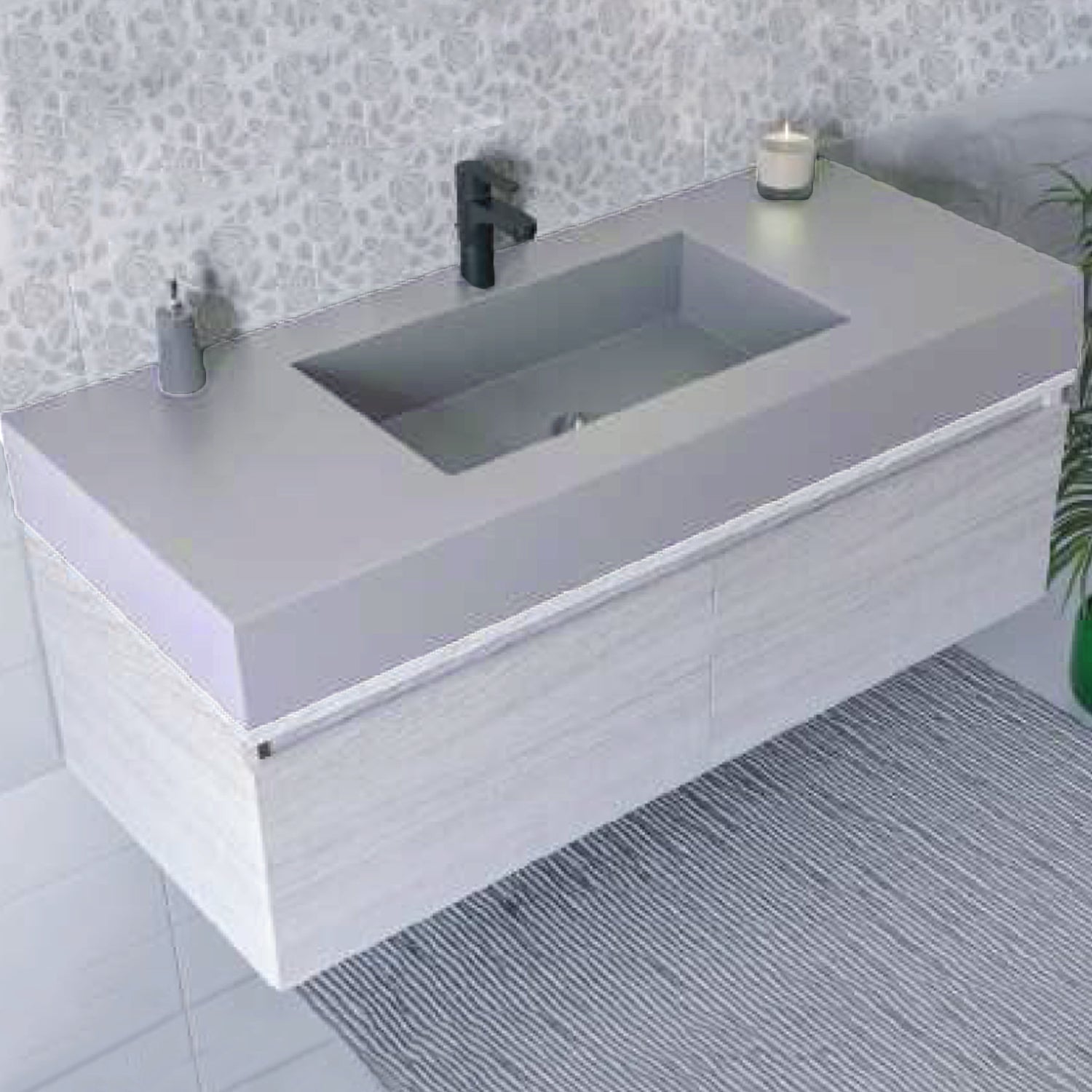 Lavabo a muro con vasca centrale L100 x P51