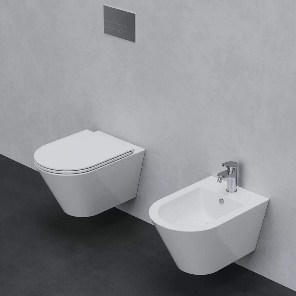 Vaso sospeso con scarico a vortice serie Forma di Azzurra Ceramica 54x37x34H cm con sedile soft close - Bianco Lucido