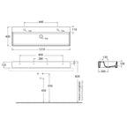 Lavabo appoggio/sospeso Azzurra serie Elegance Squared 122x40 cm - Bianco lucido