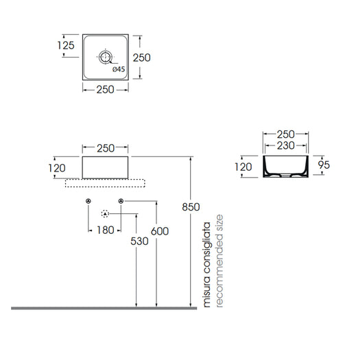 Lavabo da appoggio Azzurra Elegance Squared 25x25 cm - Bianco lucido