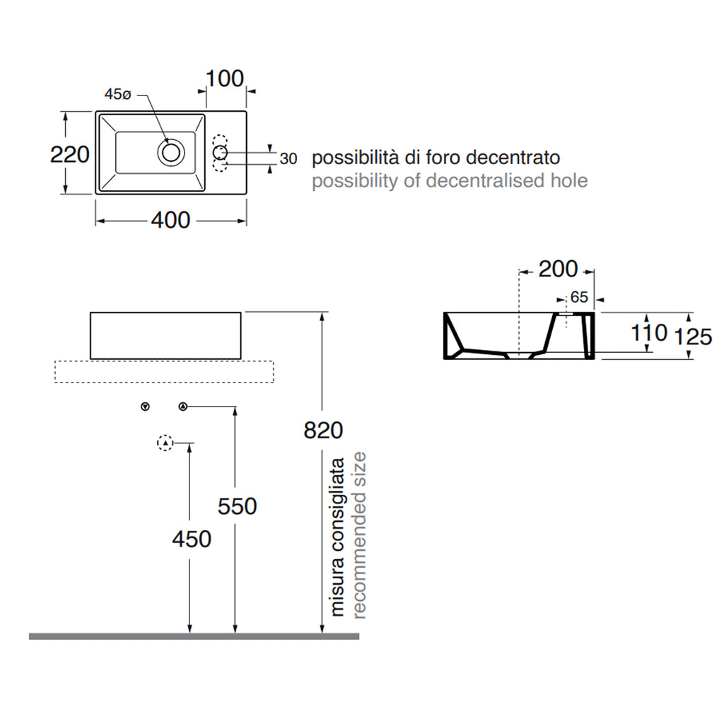 Lavabo da appoggio Azzurra Elegance Squared 40x22x12