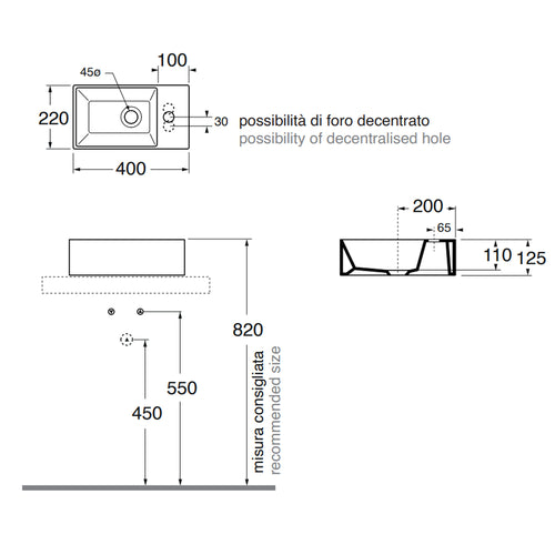 Lavabo da appoggio Azzurra Elegance Squared 40x22x12