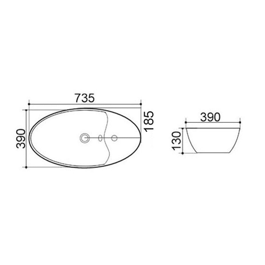 Lavabo da appoggio bianco con troppo pieno 73.5x39 H.13 cm