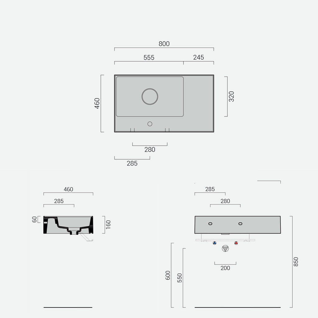 Lavabo lavatrucco Domus Falerii bianco lucido 80x46 cm con vasca a destra