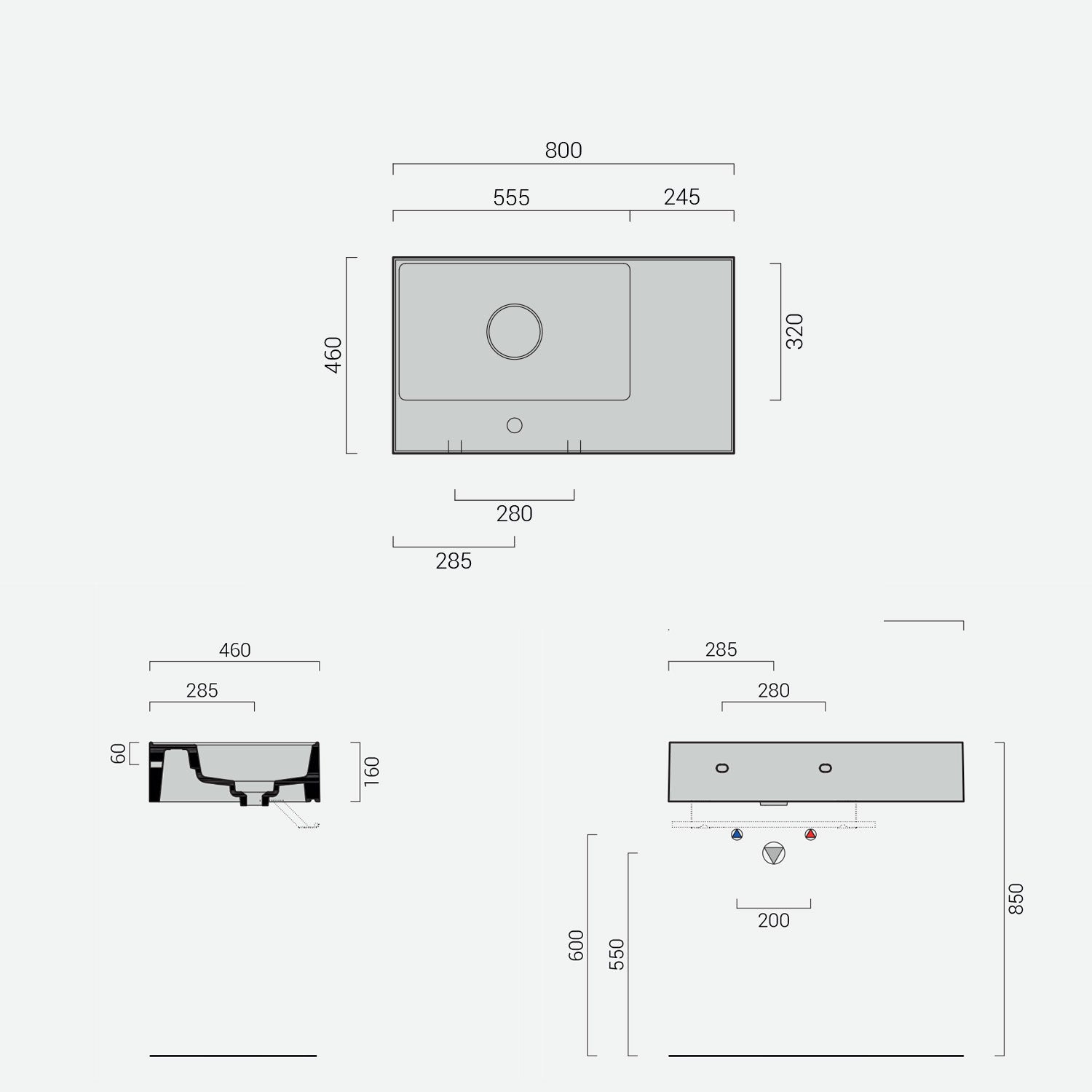 Lavabo lavatrucco Domus Falerii bianco lucido 80x46 cm con vasca a destra