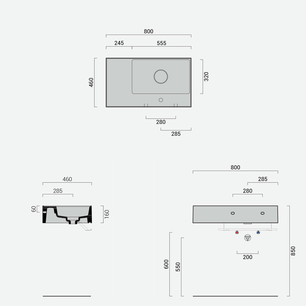 Lavabo lavatrucco Domus Falerii bianco lucido 80x46 cm con vasca a sinistra
