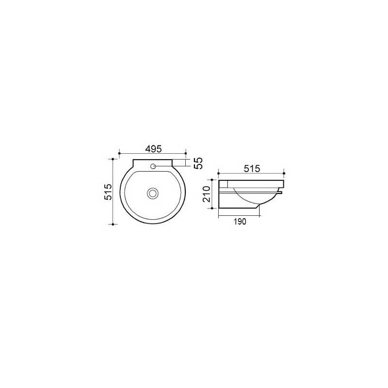 Lavabo a parete ceramica bianca 51.5x49.5 cm con troppopieno