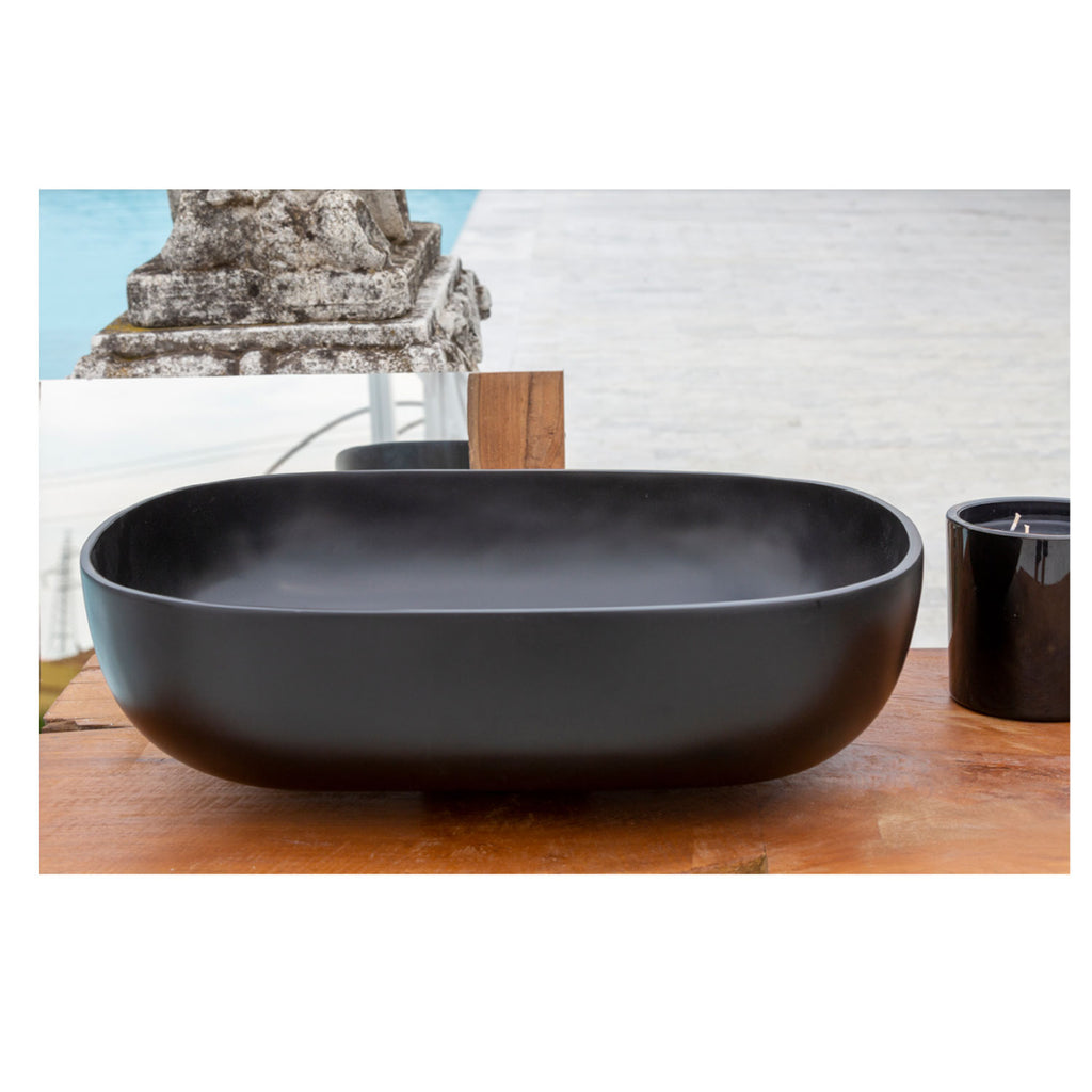 Lavabo da appoggio in resina Nero matt semi-trasparente serie ''Snob2.0'' Cipi 55cm