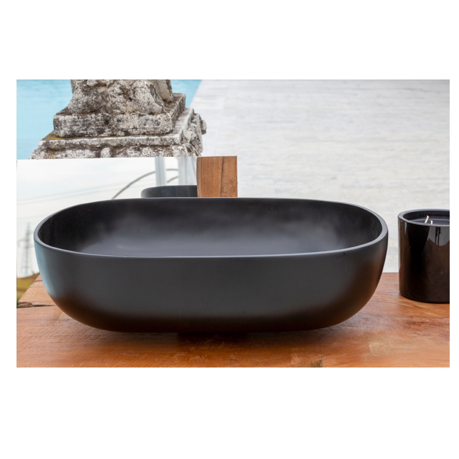 Lavabo da appoggio in resina Nero matt semi-trasparente serie ''Snob2.0'' Cipi 55cm