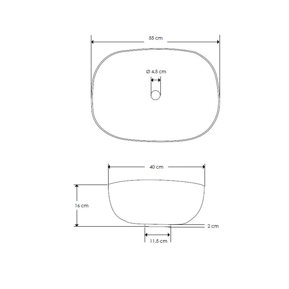 Lavabo da appoggio in resina Nero matt semi-trasparente serie ''Snob2.0'' Cipi 55cm