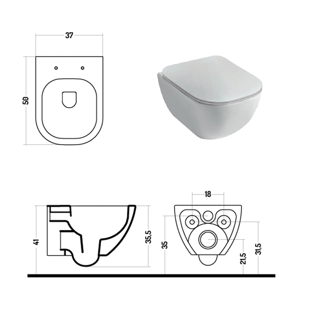 Wc sospeso serie Forever 50 in ceramica bianca lucida con coprivaso chiusura rallentata- Disegno Ceramica