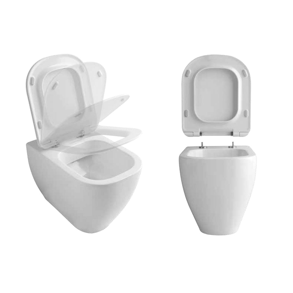 Wc filomuro con scarico traslato serie Forever 55 in ceramica con coprivaso chiusura softclose - Disegno Ceramica