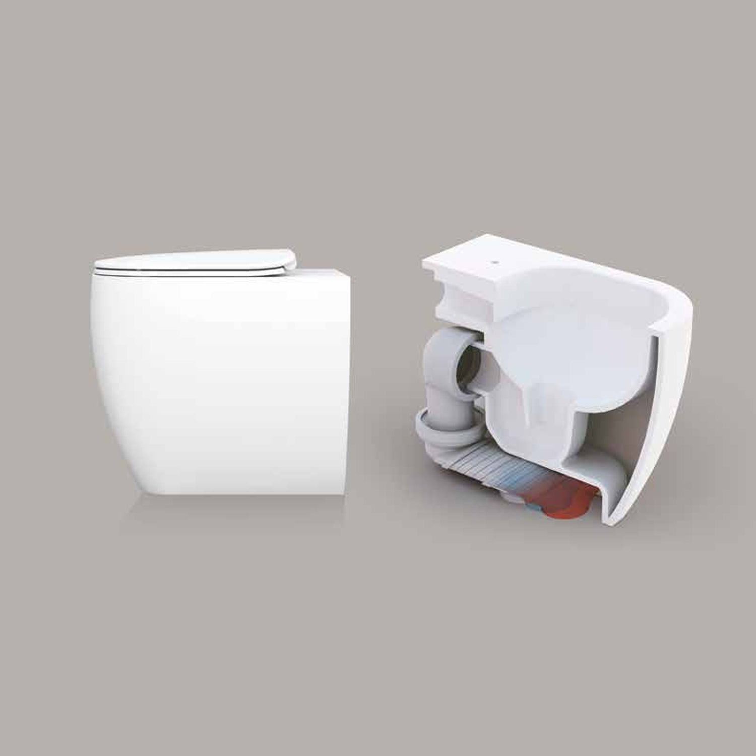 Wc filomuro con scarico traslato serie Forever 55 in ceramica con coprivaso chiusura softclose - Disegno Ceramica