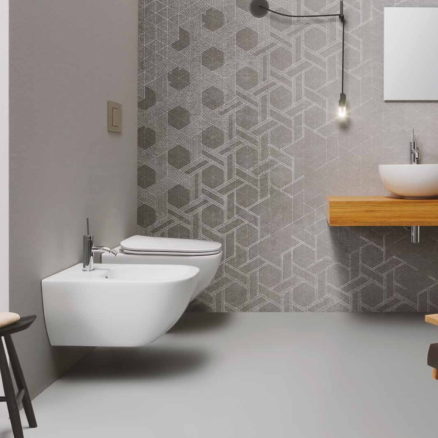 Santari sospesi serie Forever 55 in ceramica bianca con coprivaso chiusura softclose - Disegno Ceramica