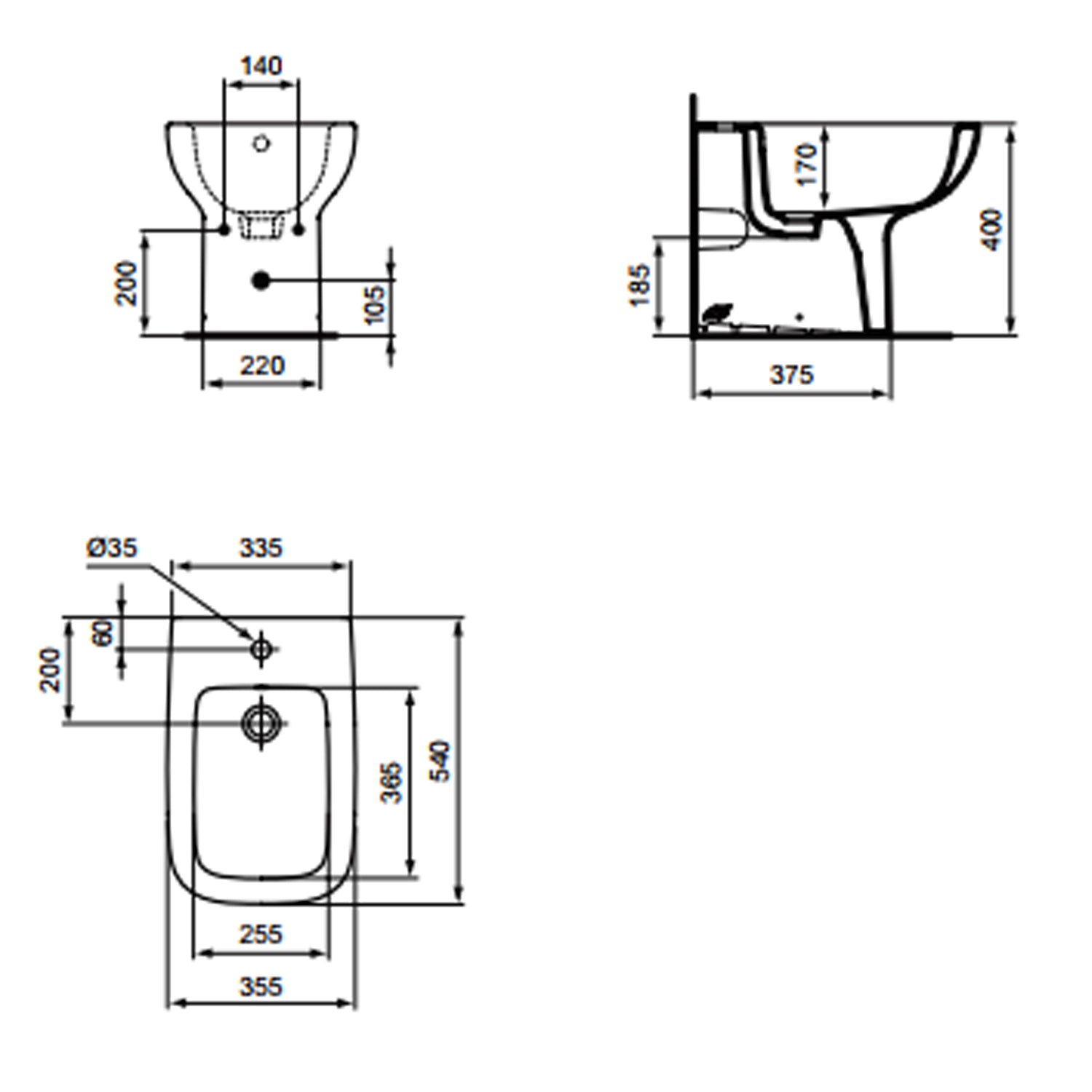 Bidet filomuro Ideal Standard modello I.life A 54x35