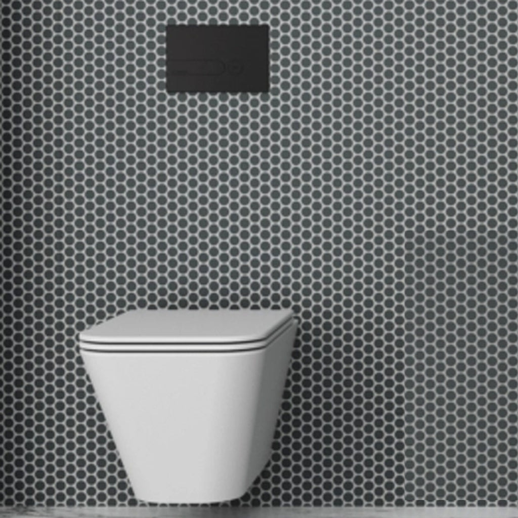 Vaso sospeso modello Build 55x36 x H32 cm con Copriwater di Ceramica Azzurra - Bianco Lucido