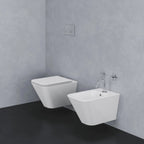 Vaso sospeso modello Build 55x36 x H32 cm con Copriwater di Ceramica Azzurra - Bianco Lucido