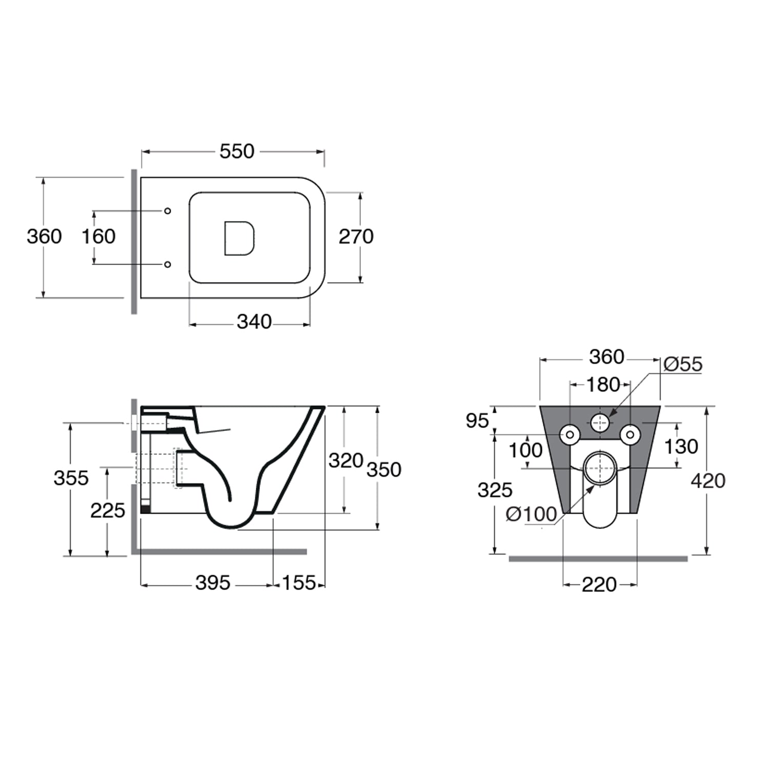 Vaso sospeso modello Build 55x36 x H32 cm con Copriwater di Ceramica Azzurra - Bianco Lucido