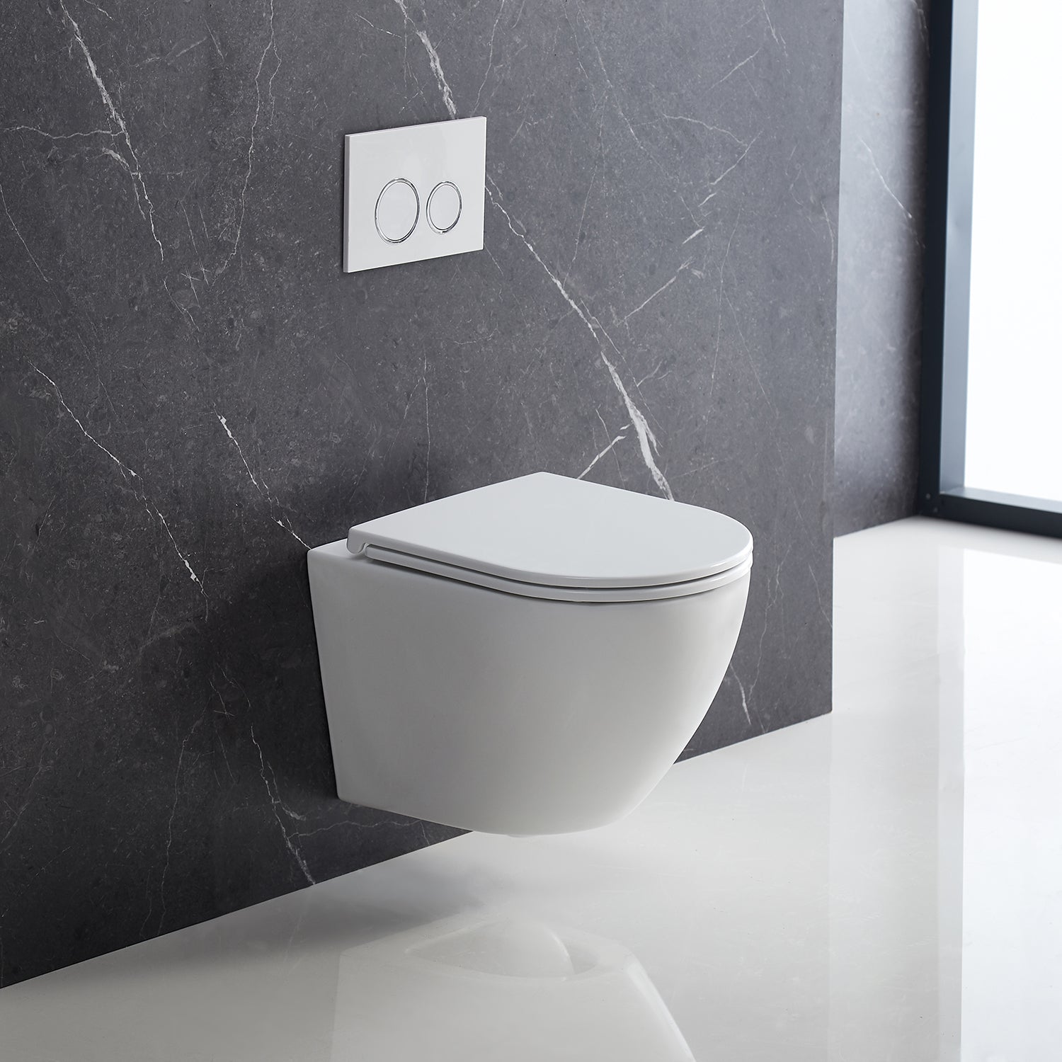 Sanitari bagno sospesi con copriwater BathCore modello Serenity Rimless/Tornado Quiet 49.5x36.5 cm - Bianco