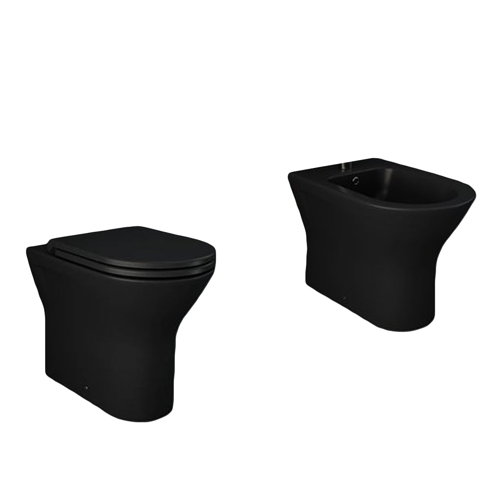 Sanitari Filomuro cm 36x55 mod. Sensation wc rimless+bidet+sedile soft close scarico universale Nero Opaco
