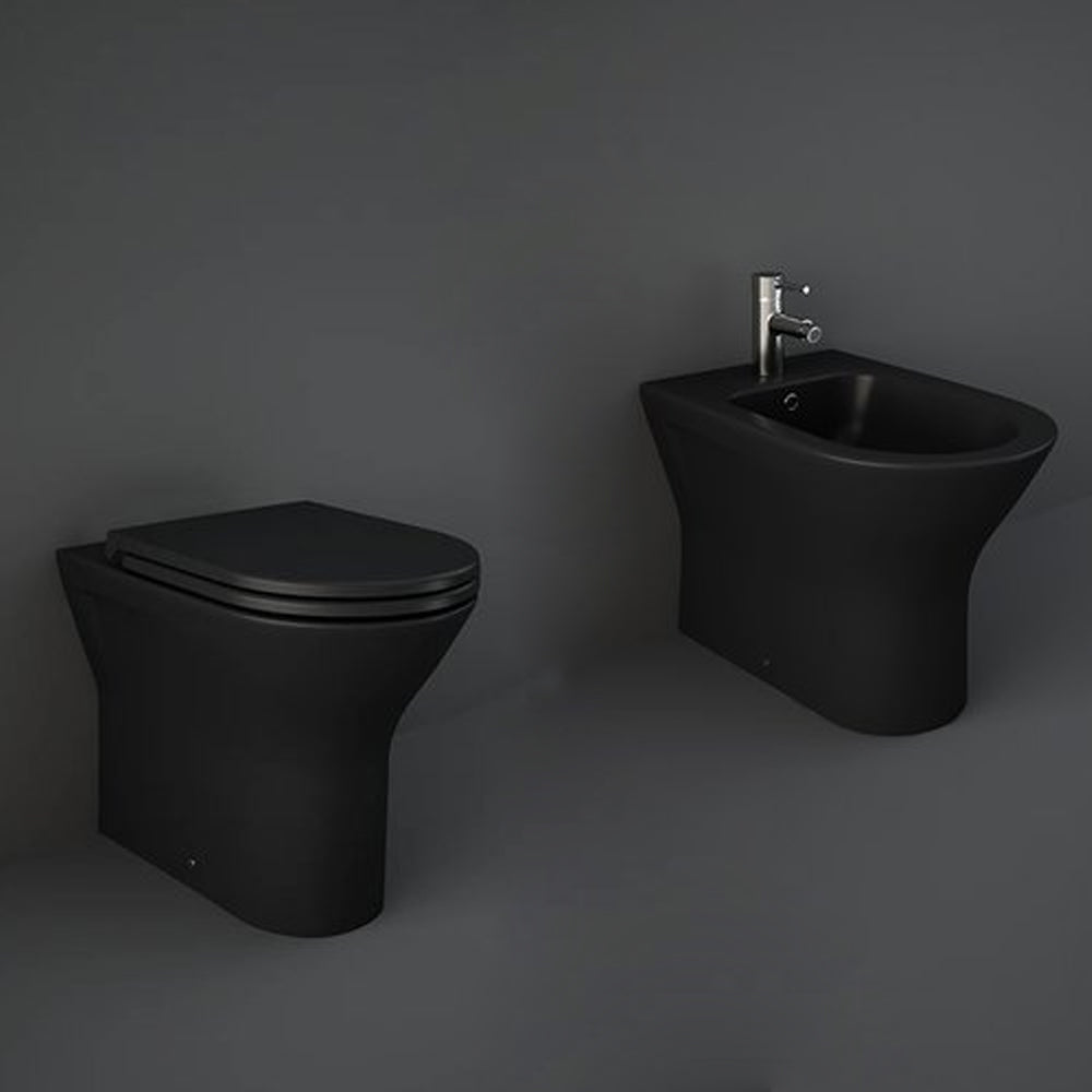 Sanitari Filomuro cm 36x55 mod. Sensation wc rimless+bidet+sedile soft close scarico universale Nero Opaco
