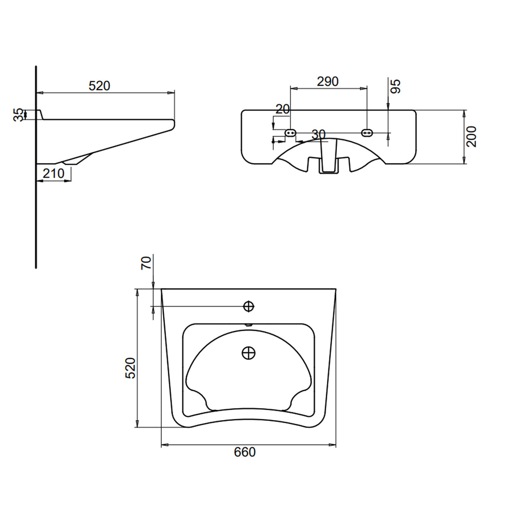 Lavabo ergonomico in ceramica L.66 cm BathCore serie Consil - Bianco
