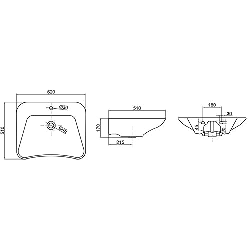Lavabo ergonomico monoforo Evolution 62 cm - Bianco