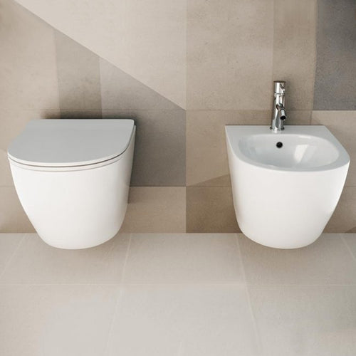 Sanitari sospesi senza brida BathCore serie Aria 52x37 con Copriwater Soft Close - Bianco Lucido