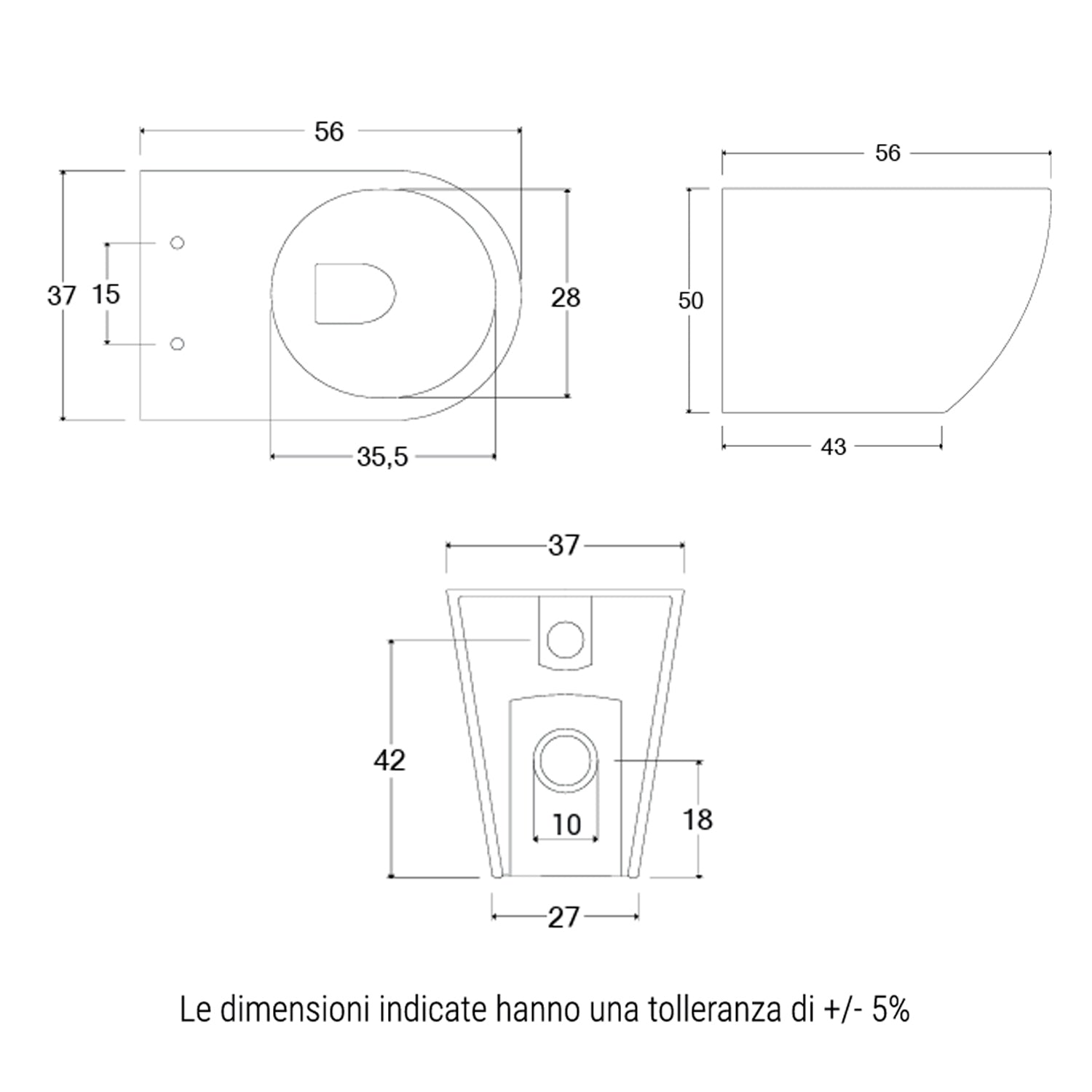 Vaso filomuro BathCore serie Aria Special H50 56x37 - Bianco Lucido