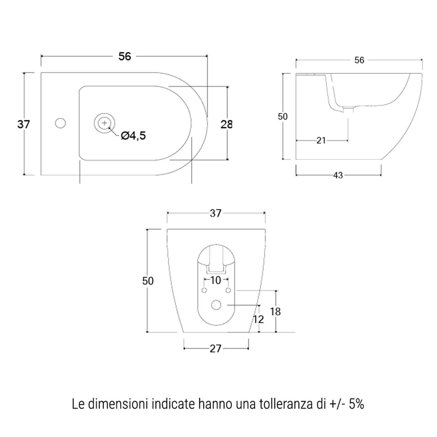 Sanitari filomuro BathCore serie Aria Special H50 56x37 - Bianco Lucido