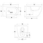 Sanitari filomuro 56x36 con Copriwater Soft Close BathCore serie Aria Special Traslato - Bianco Lucido