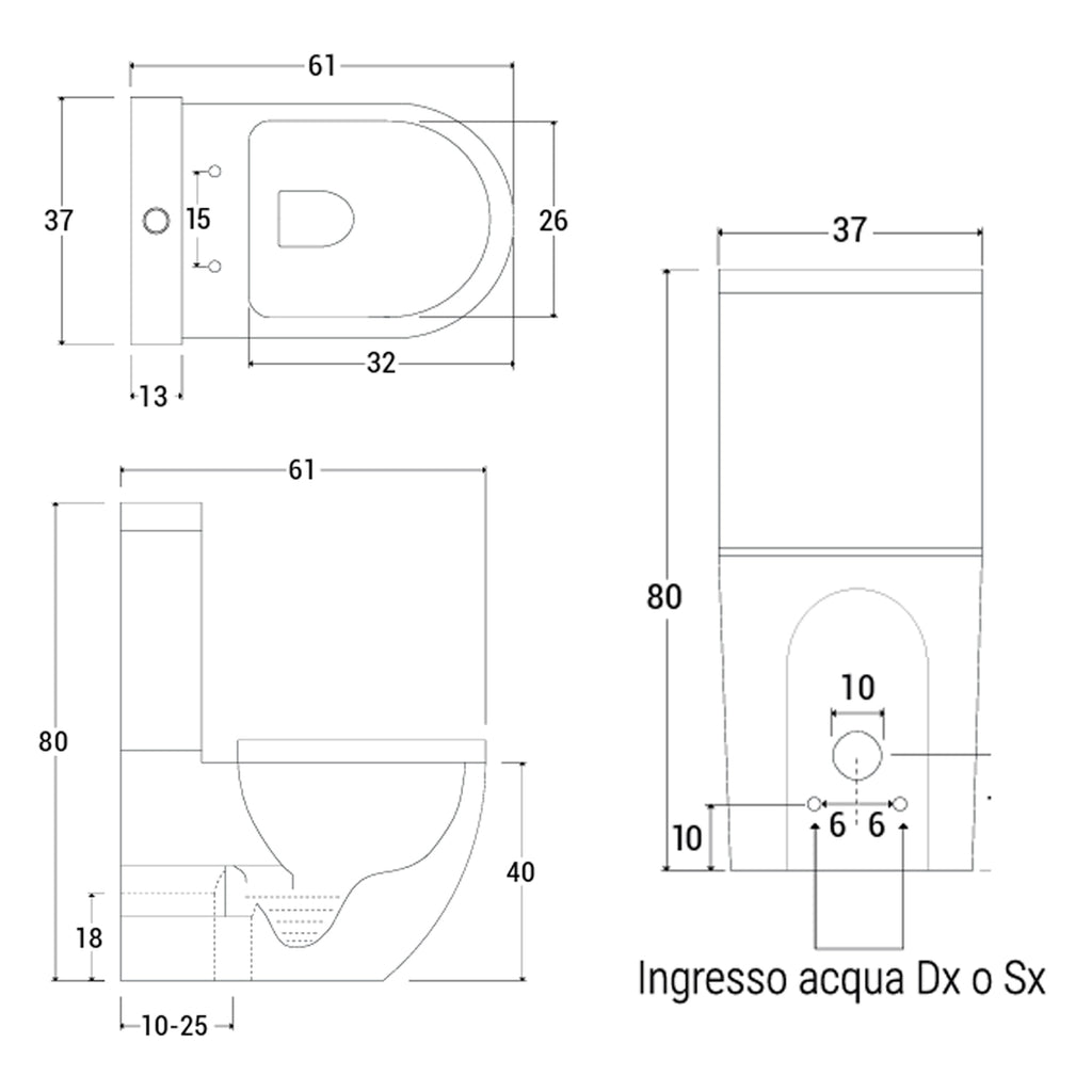 Vaso filomuro monoblocco BathCore serie Aria 61x37 x 80 cm - Bianco Lucido