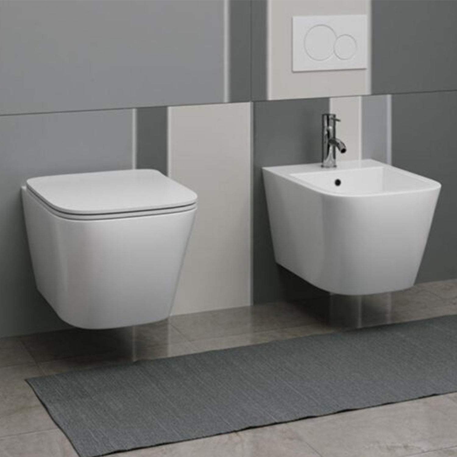 Sanitari sospesi senza brida con copriwater soft close BathCore serie Nilo L 36 x P 52 cm â€“ Bianco lucido