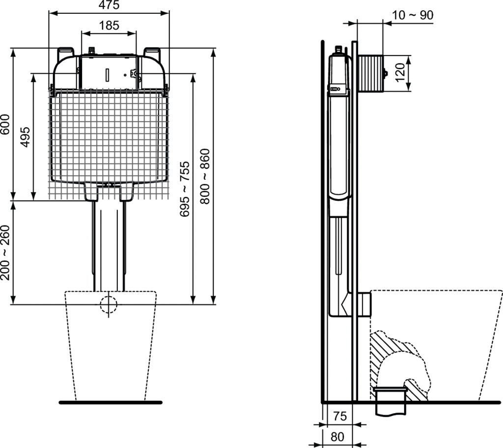Cassetta di Risciacquo per wc sospesi e a terra Ideal Standard Prosys 80 Doppio flusso