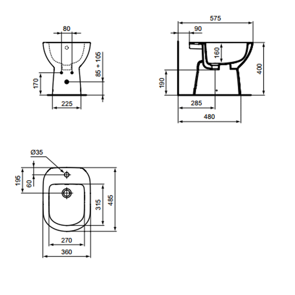 Bidet a terra distanziato da parete modello I.life A 48