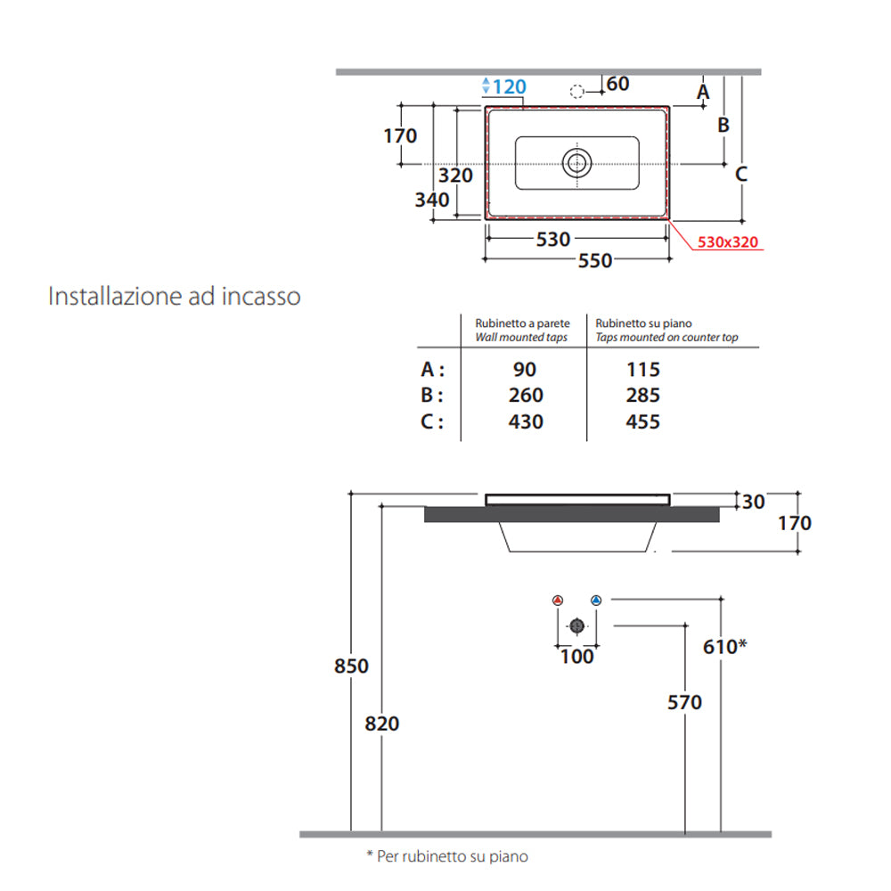 Lavabo da incasso 55x34 Ceramica Globo Stockholm FO056.BI