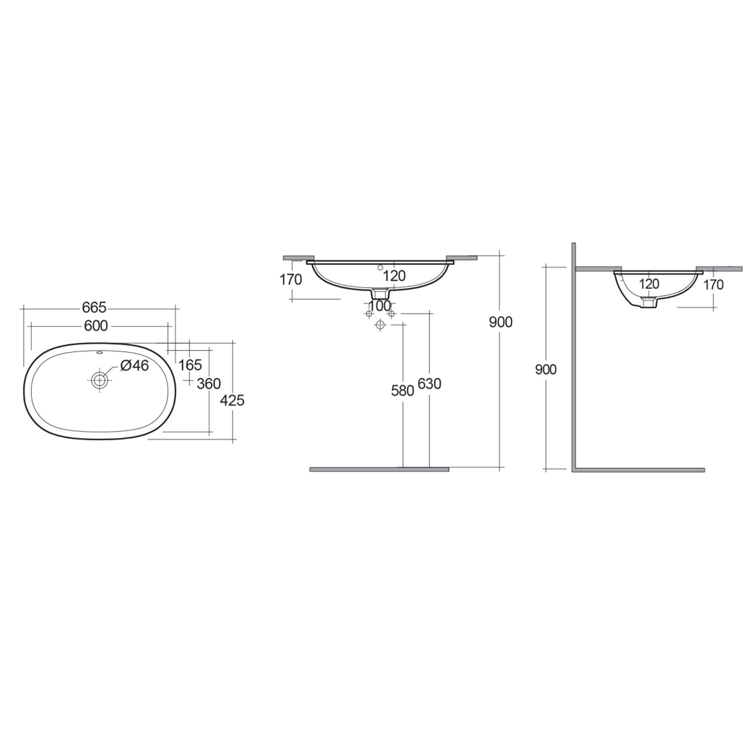 Lavabo sottopiano ovale allungato RAK 65x41 cm Variant - Bianco