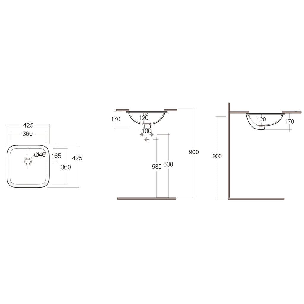 Lavabo sottopiano quadrato Variant 41x41 cm RAK - Bianco