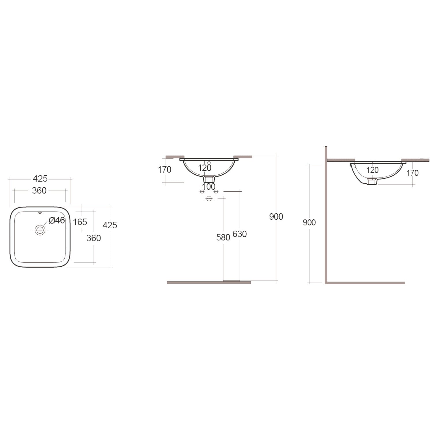 Lavabo sottopiano quadrato Variant 41x41 cm RAK - Bianco