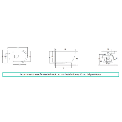 Vaso sospeso con copriwater soft close Nilo BathCore - L 36 Ã— P 52 Ã— H 34 cm