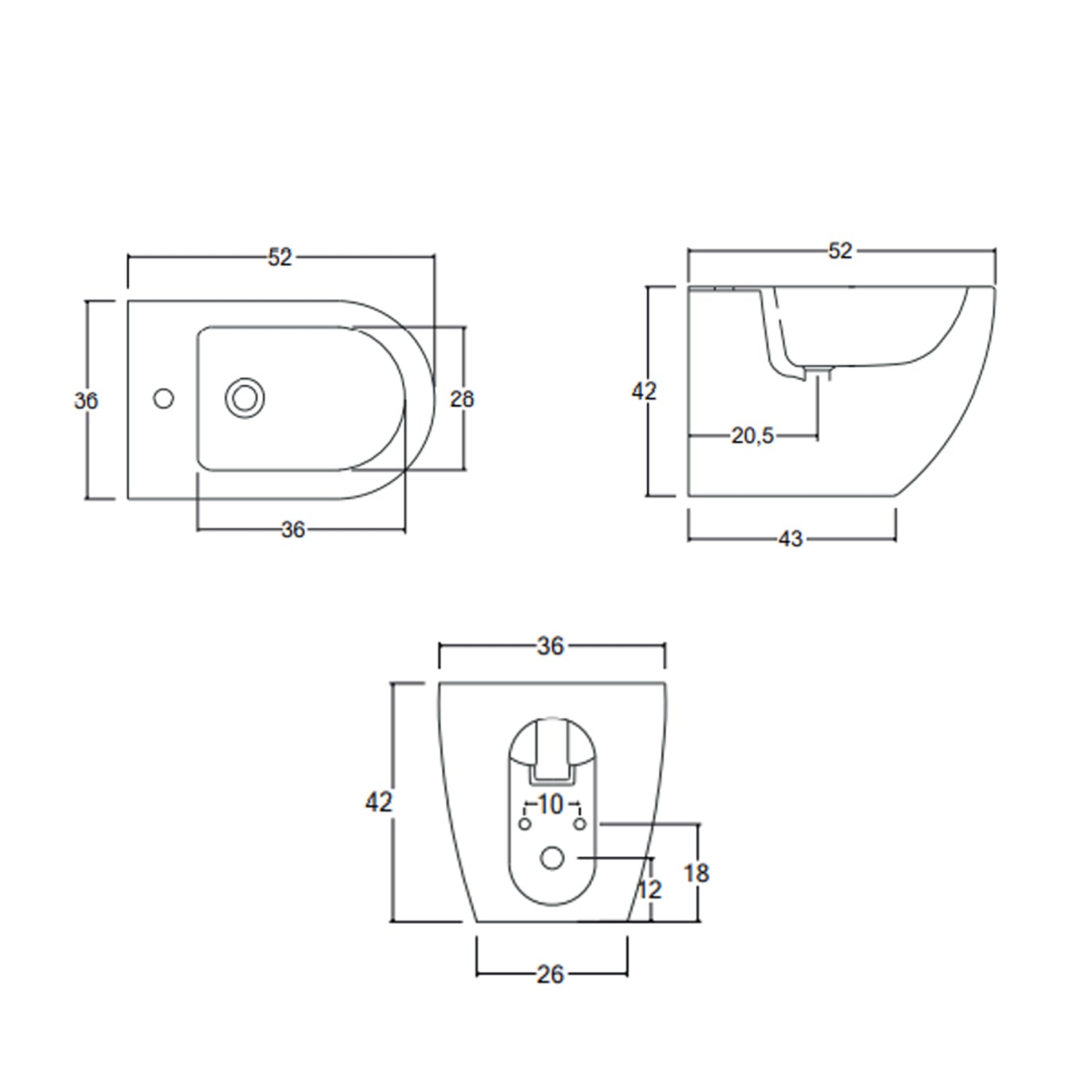 Sanitari filomuro senza brida con copriwater soft close BathCore serie Nilo - L 36 x P 52 x H 42 cm