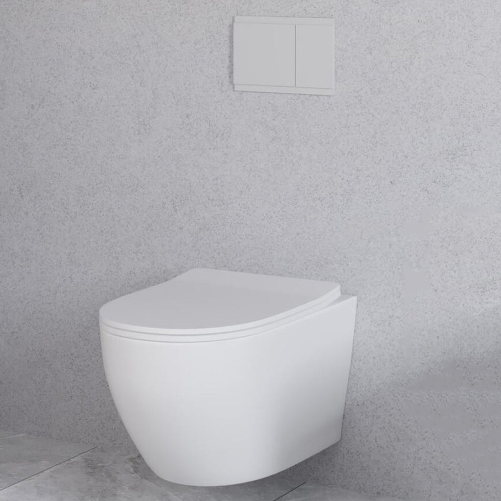 Vaso sospeso senza brida con Copriwater Soft Close BathCore Aria â€“ Bianco Opaco 52x37 cm