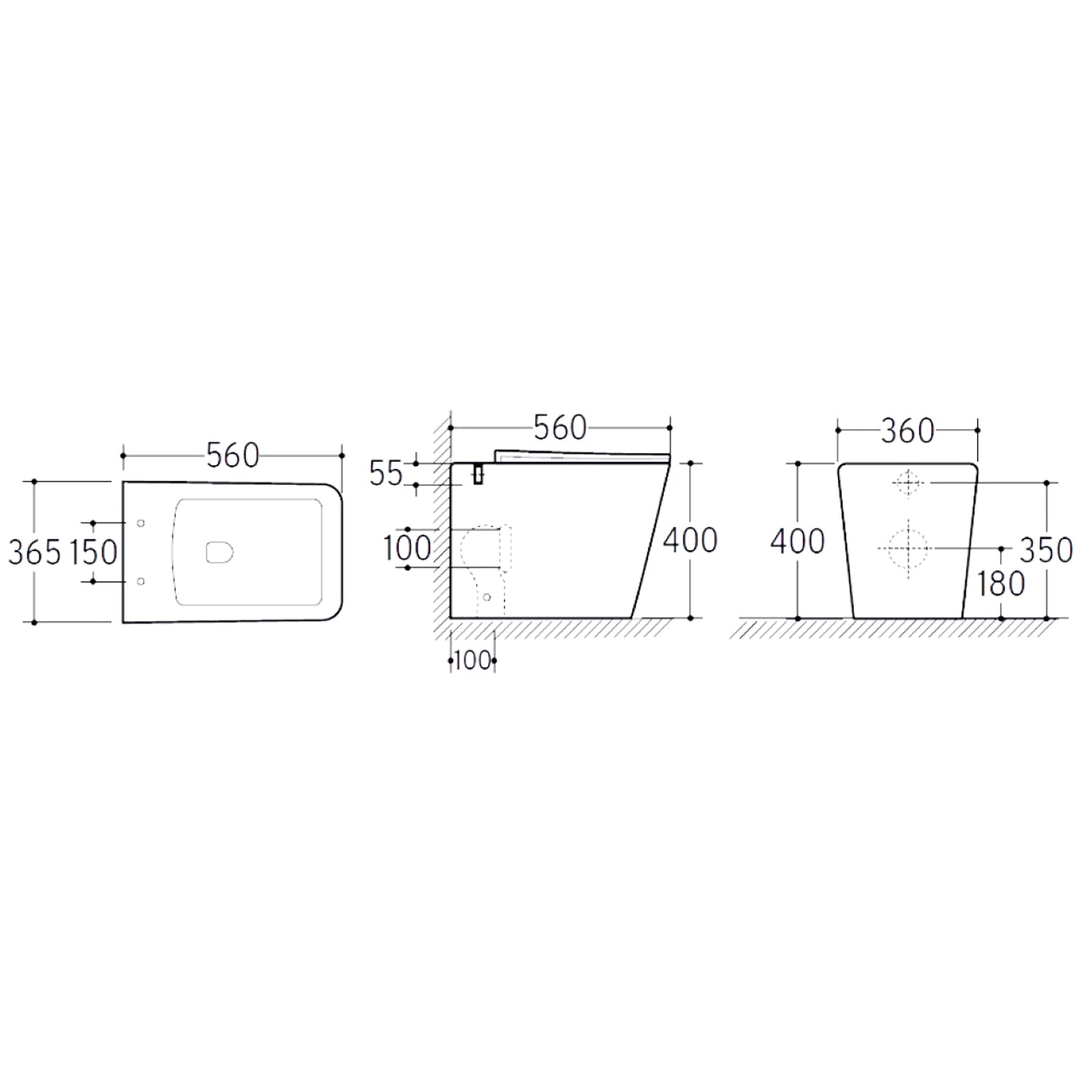 Sanitari filoparete con scarico universale e copriwater soft close modello Urban 56x36