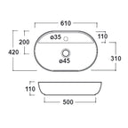 Lavabo da appoggio ovale con foro rubinetteria 61x42 cm - Bianco